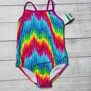 Speedo Girls One Piece Swimsuit Size 12 Multicolor‎ Tie Dye Rainbow NWT